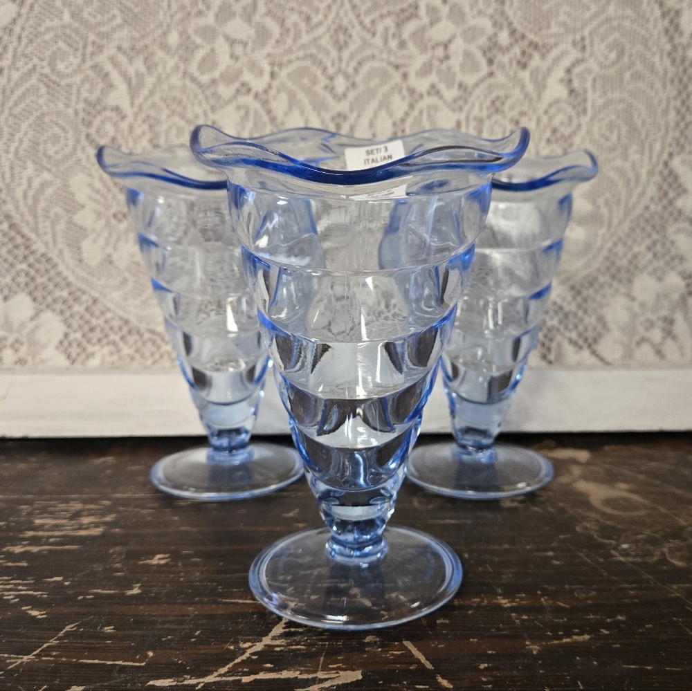 Bormioli Rocco Italian Blue Cornucopia Glass Dishes Set of 3